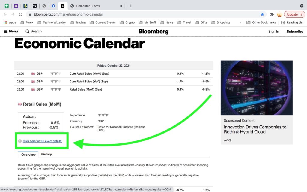The Bloomberg Economic Calendar click for full event data to help trade economic news
